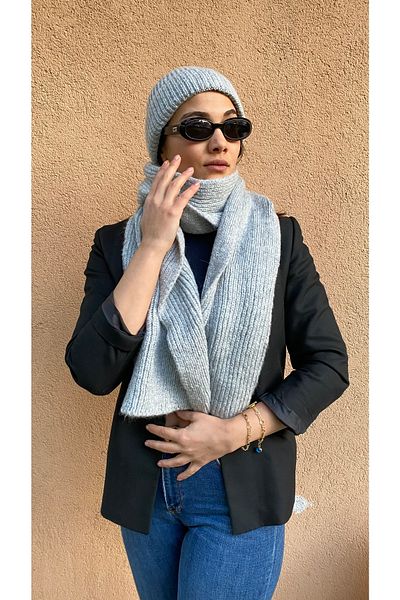 laviyonsa Unisex Wool Corded Scarf & Beanie Set