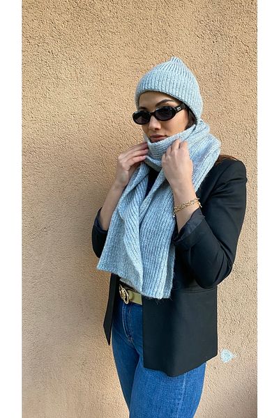 laviyonsa Unisex Wool Corded Scarf & Beanie Set