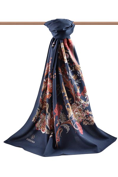 Vissona Γυναικείο πολυτελές μεταξωτό σάλι Medina Navy Blue-3