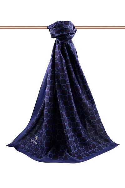 Vissona Γυναικείο πολυτελές μεταξωτό σάλι Medina Navy Blue - Indigo