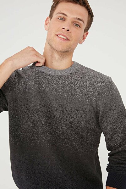 Mavi Erkek Bisiklet Yaka Gri Melanj Erkek Kazak 070779-34686