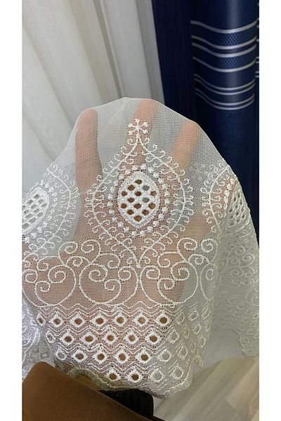 Fon Dünyası Hem Embroidered Damaks Tulle Curtain (1/3 Tight Pleat)