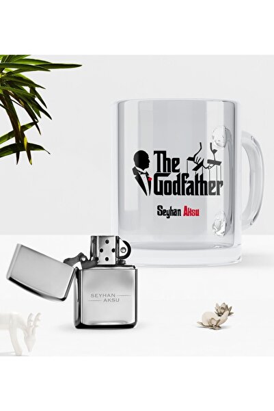 Bk Gift Kişiye Özel The Godfather Cam Kupa Bardak Benzinli Çakmak Seti