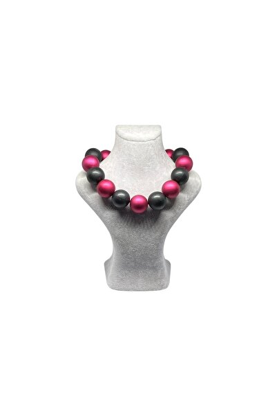 YESKONSEPT Yuvarlak Pembe-siyah Top Kolye