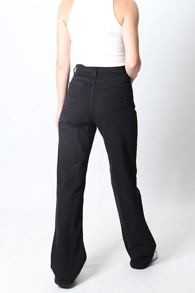 Livik Schwarze Super High Waist Wide Leg – Lycra-Jeans mit weitem Bein