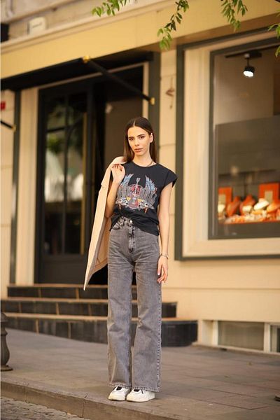 Trn JNS Cyrcus 90's Smoked Loose Palazzo Wideleg Jean Power Lycra Γυναικεία ψηλή μέση