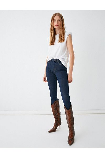 Livik Women's Navy Blue Skinny Jeans Jeans Colorfast Gathering Pants