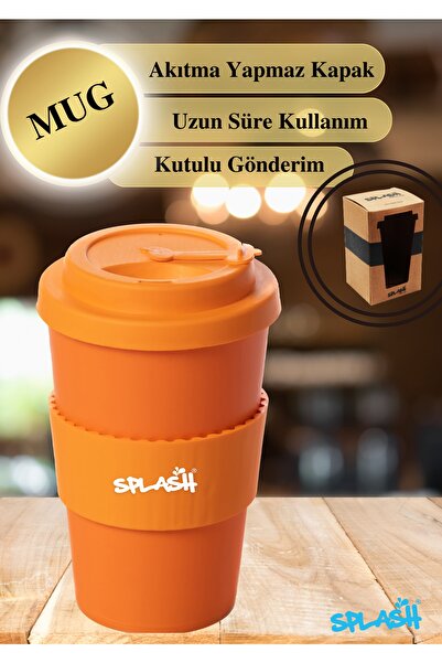 SPLASH Turuncu 350 ml Termos Mug Akıtmaz Kapak Çay Kahve Bardağı Özel Kutulu