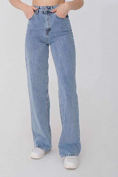 Trn JNS Pantaloni de damă Birisa Power Lycra, albastru mediu, talie înaltă, cu picioare largi, blugi largi