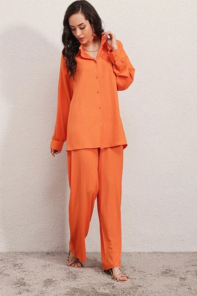 hazelin Women's Orange Oversize Bottom-Top Double Knitted Suit Hzl23w-bd158581