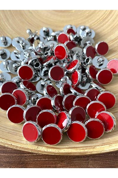 canan dizayn 12.5 Mm Red Enamel Button with Nickel Feet (15 PIECES)