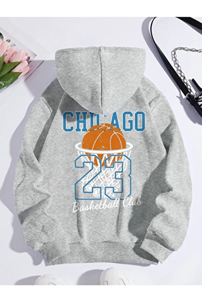 YUVEST سويت شيرت بقلنسوة مطبوع عليه كرة السلة شيكاغو كبير الحجم للجنسين من Bl...