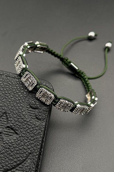 FRNCH 3a Kalite Zirkon Taşlı Baget Yeşil Renk Ipli Ayarlanabilir Makrome Erke...