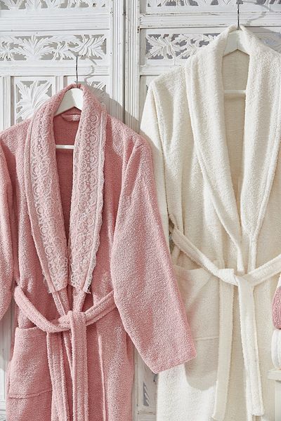 Bonny Home Family Lace Powder & Cream Οικογενειακό Σετ Μπουρνούζι 6 τεμαχίων Προίκα Γυναικεία Ανδρικά Μπουρνούζι Πετσέτες μπάνιου