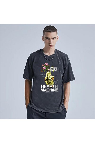 Touz Tricou unisex Satu Moda & Yıkamalı Heart Machine în stil vintage