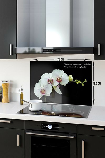 Decorita Protector de spate pentru aragaz din sticla |   Orhidee elegantă |   49,5 cm X 76 cm