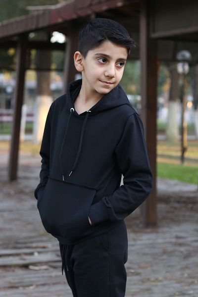 han elegant Hanorac pentru băiat cu glugă cu buzunar cangur de culoare uni