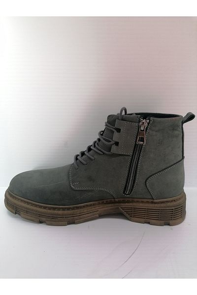 FRANCO MEN Μπότες 4201 Γκρι Nubuck από γνήσιο δέρμα με φερμουάρ