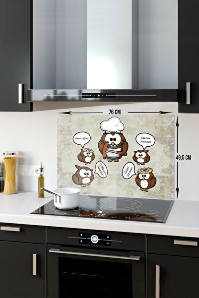 Decorita Cam Ocak Arkası Koruyucu | Anne Baykuş | 49.5cm X 76cm