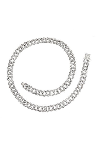 Silveranka 925 Ayar Gümüş 3 Sıra Taşlı Kalın Gurmet Zincir Kolye