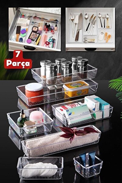 Tuka Home 7-секційний ящик для висувних ящиків, настільний модульний органайзер, прозорий