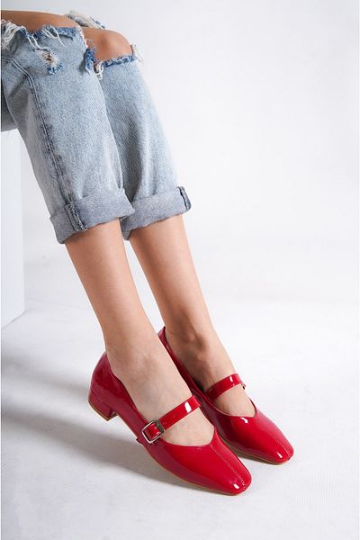 ALPELLİ Women's Red Patent Leather Tape Detailed Heeled Shoes
