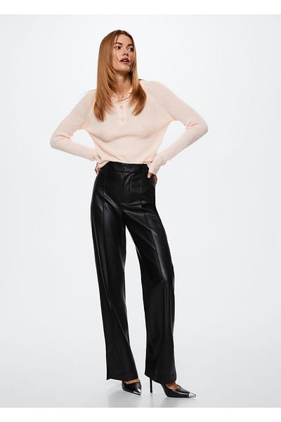 MANGO Woman Leather Look Straight Cut Trousers