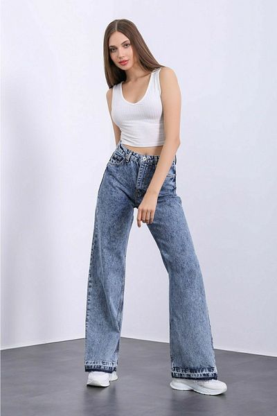 Trn JNS Pantaloni Palazzo din denim largi cu talie super înaltă Roberta Mid Snow Lycra
