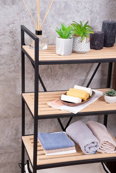 Mudesa Metal-ahşap Dekoratif 5 Raflı Çamaşır Sepetli Banyo Düzenleyicisi Havluluk Sabunluk Çok Amaçlı Raf