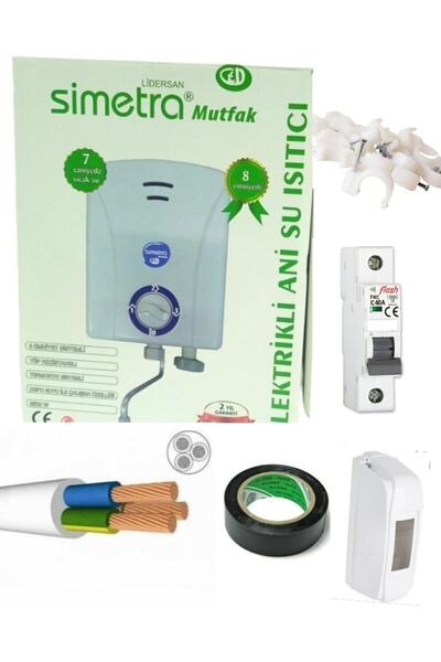 Simetra Mutfak Tipi Şofben 4 m Kablolu Orjınal Tam Takım Set ( Montaj Hariç )