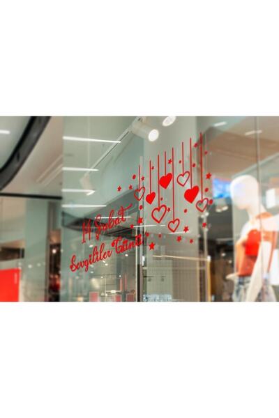 t tuğset etiket 14 Şubat Sevgililer Günü Mağaza Vitrin Cam Kapı Duvar Sticker...