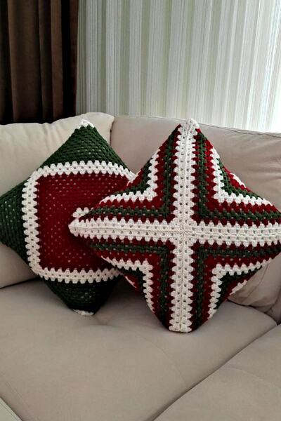 nftart.design غطاء وسادة منسوج يدويًا بطابع رأس السنة الجديدة مكون من قطعتين ...