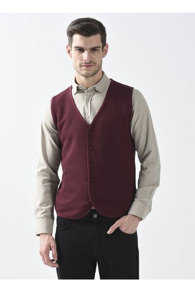 SÜVARİ V Yaka Kapitone Koyu Bordo Erkek Kazak Tr2013700297