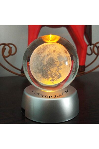 gifttime Kişiye Özel Dolunay Ay Gezegen Işıklı 6 Cm Çapında Cam Kristal Küre