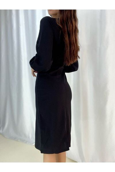JANES Rochie midi de damă cu mânecă cu balon cu guler dublu
