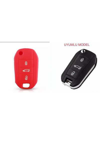 Opel Grandland X Silicone Key Protection Case with Switchblade Red Color