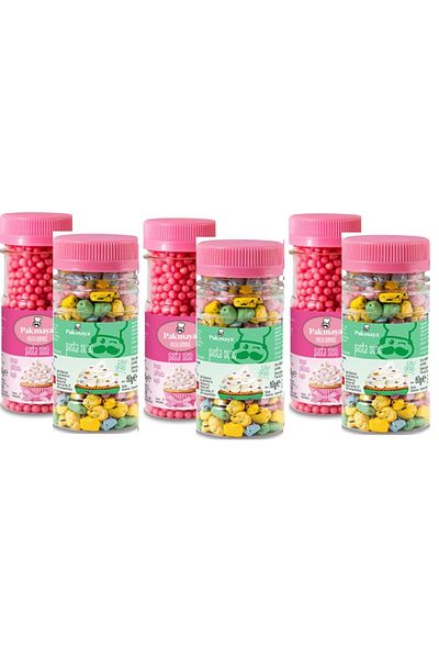 Pakmaya Pink Beads Rice Burst - Cake Decoration 50 Gr X 3 Pieces & Pebble Stone 50 Gr X 3 Pieces
