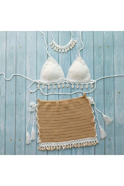 MAJOR ÇANTA VE AYAKKABI Major Butik Tığ Örme Deniz Kabuklu Pareo Etekli Bikin...