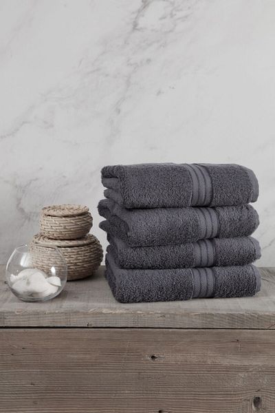 Tertio Rainbow 100% Cotton Extra Soft Anthracite 4-Piece Hand/Face Towel Set (4*50X80)