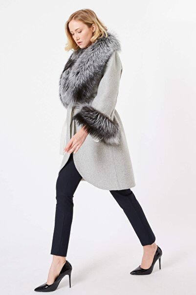 Genel Markalar Kadın Gri Şal Yaka Kaban