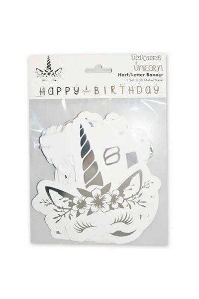 Hayaller Dükkanı Unicorn Streamer Happy Birthday Silver Pk:1-