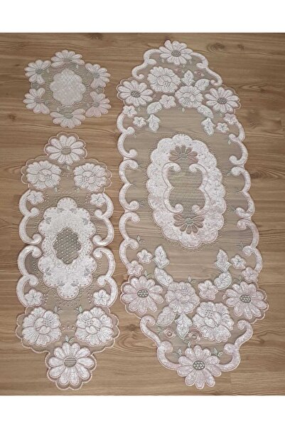 WENESSİ Lazer Kesim Nakışlı Lüks Salon Takımı 5 Parça Pudra