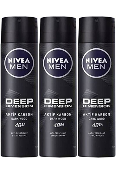 NIVEA Men Deep Dimension Aktif Karbon Dark Wood Erkek Deodorant 150 ml X3