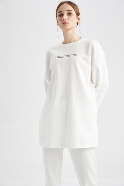 DeFacto Relax Fit Text Printed Sweatshirt Tunic