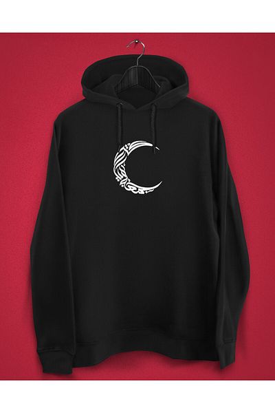 YEACHY Φούτερ με στάμπα μαύρης καλλιγραφίας Crescent Hooded