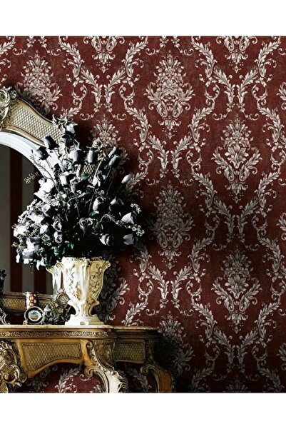 Genel Markalar Retro Kırmızı Renk Çiçek Desenli Duvar Kağıdı 5001-02