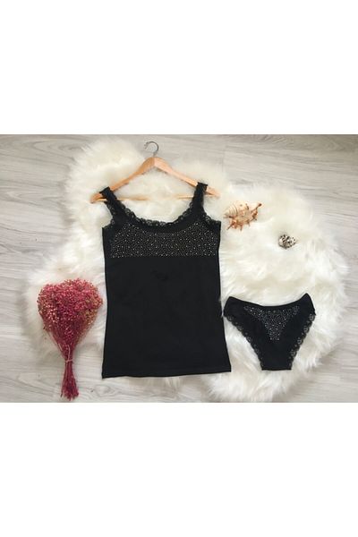 Altınay Stoned Lace Panties Undershirt Set
