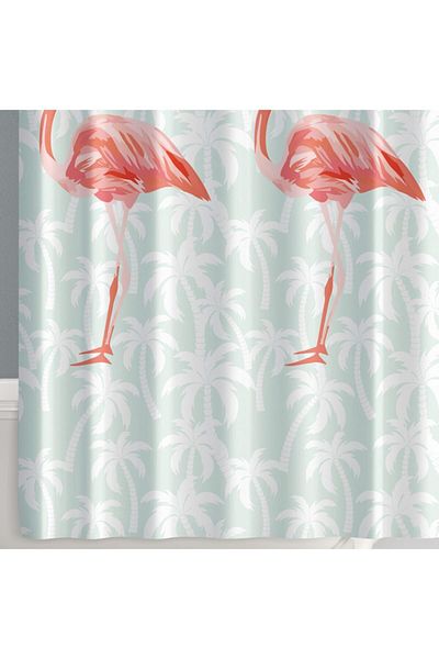 PRADO Flamingo Bathroom Curtain + Hanger Gift 123-200 cm