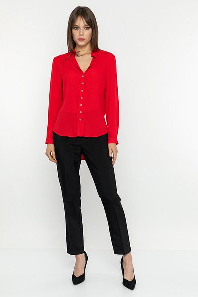 INVIDIA Magnificent Collar Long Back Pleated Red Blouse