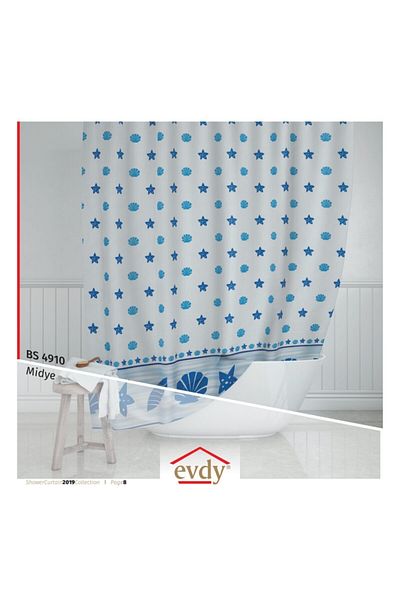 Evdy Perdeau de Dus Model 4910 Culoare Albastru Bata Dubla 2 X100 X200 Cm